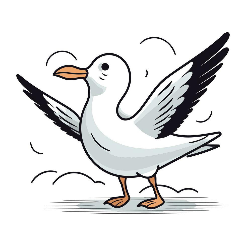 vecteur illustration de une mouette en volant sur une blanc Contexte.