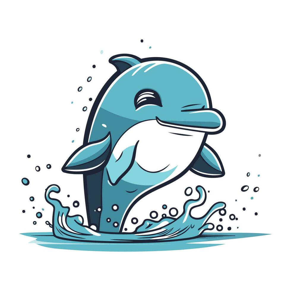 dauphin sauter en dehors de le l'eau. vecteur illustration dans dessin animé style.