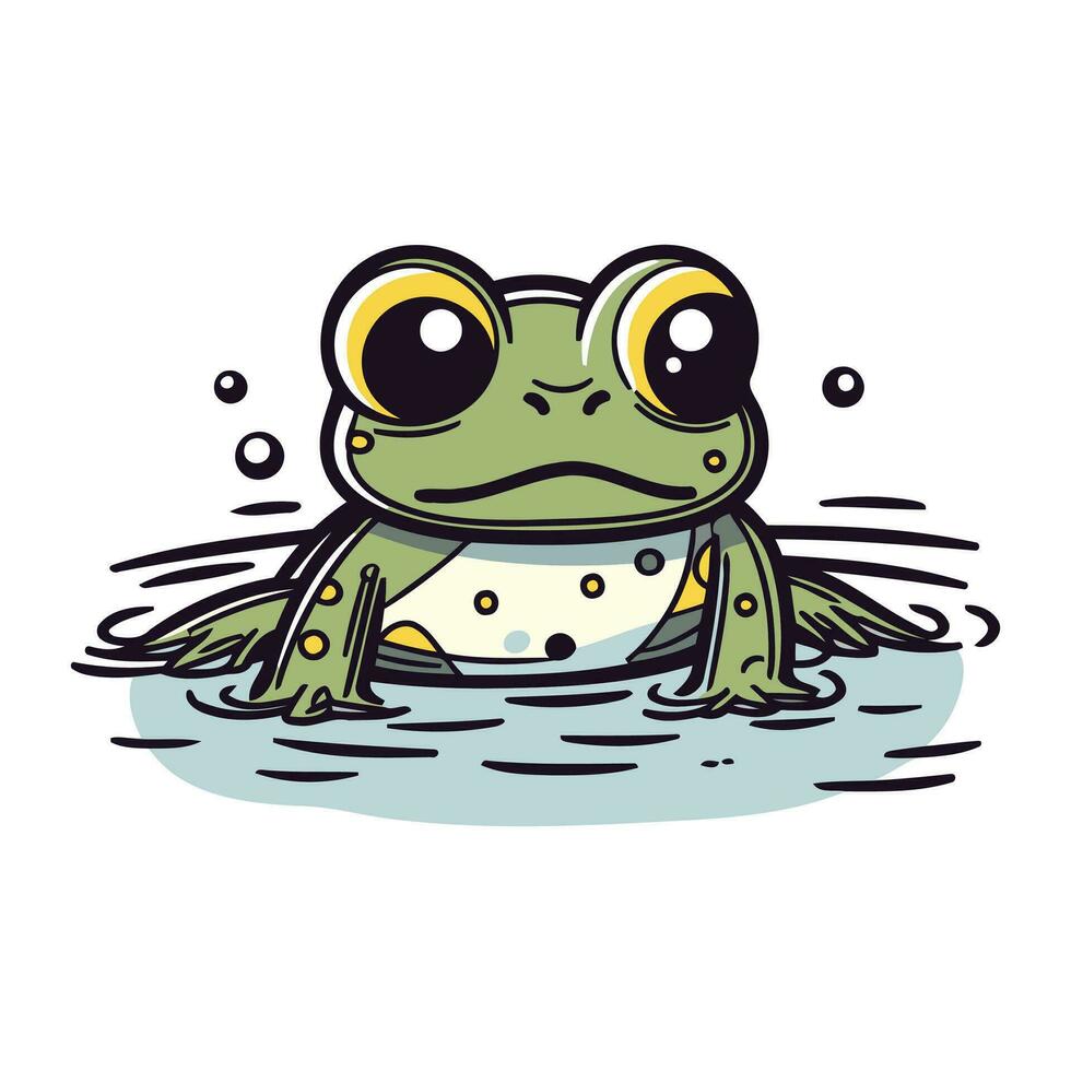 grenouille dans le l'eau. mignonne dessin animé personnage. vecteur illustration.