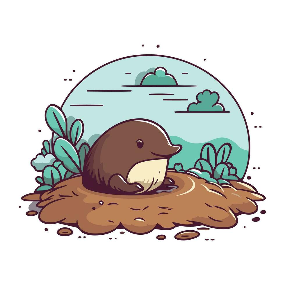 mignonne dessin animé mer loutre dans une trou. vecteur illustration.