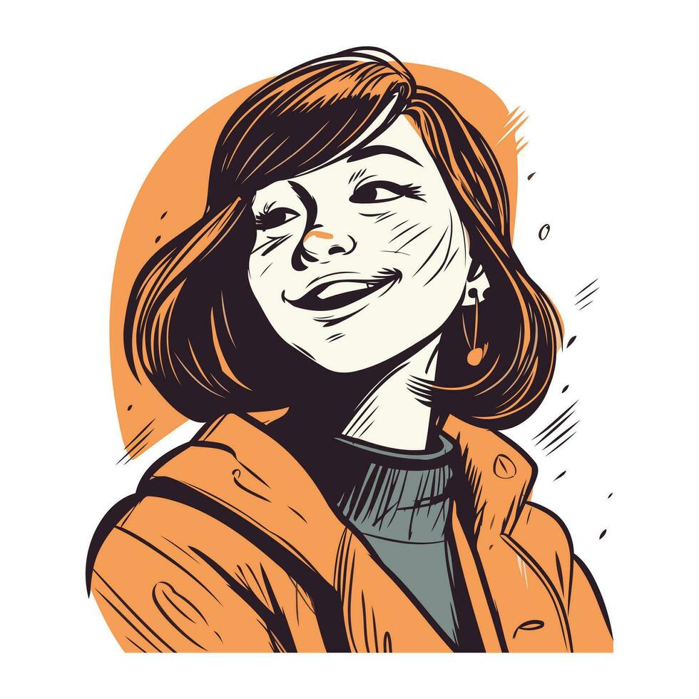 portrait de une magnifique fille dans une manteau. vecteur illustration.