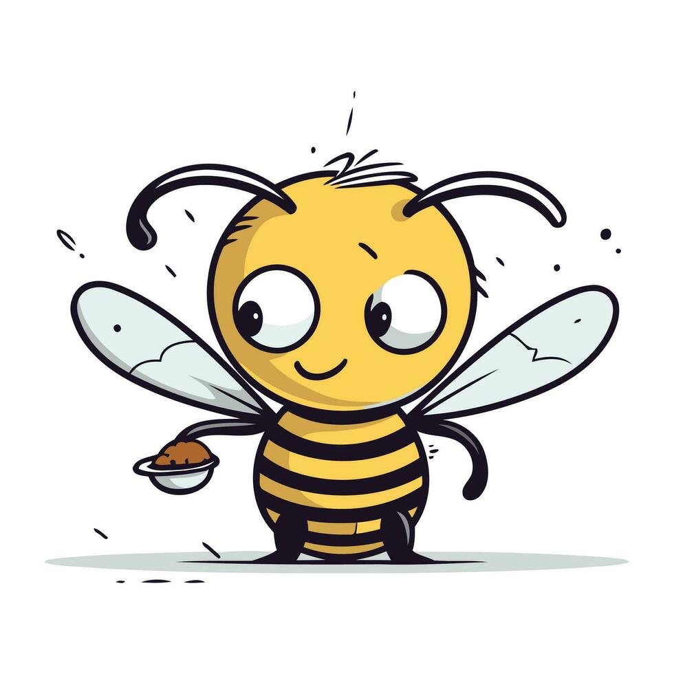 mignonne dessin animé abeille en portant une bol de Miel. vecteur illustration.