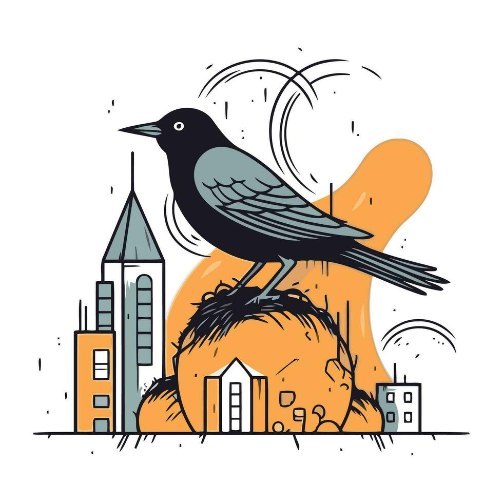 corbeau sur le Contexte de le ville. vecteur illustration pour votre conception