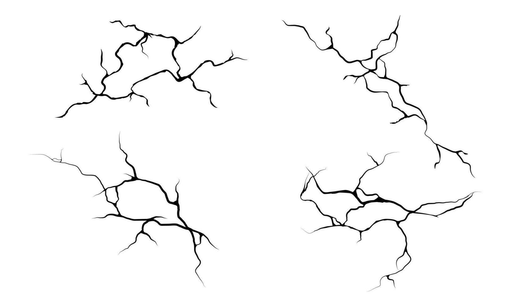 ensemble de fissure éléments. collection de mur fissures. noir foudre élément. illustration de isolé sol des fissures sur une blanc Contexte vecteur