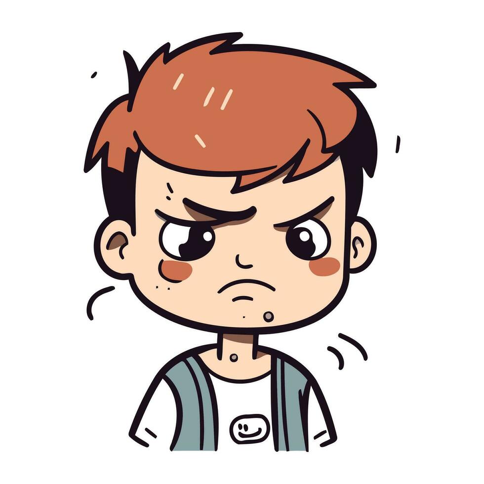en colère garçon dessin animé vecteur illustration. mignonne peu garçon avec en colère faciale expression.