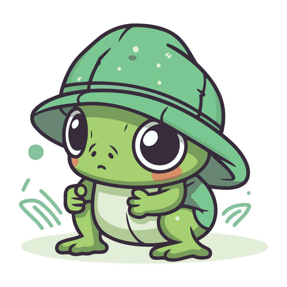 grenouille dans safari chapeau. mignonne dessin animé vecteur illustration.
