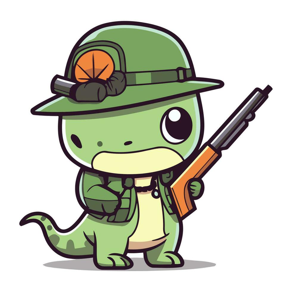 mignonne crocodile dans safari costume en portant pistolet dessin animé vecteur illustration