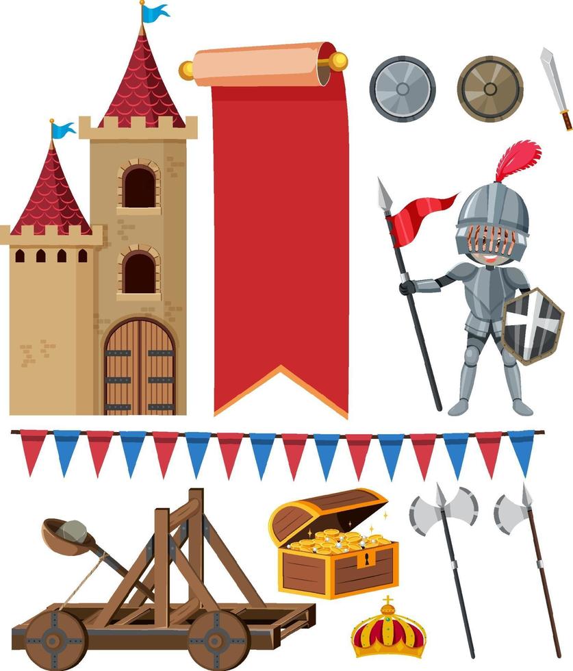 ensemble d'objets historiques médiévaux vecteur