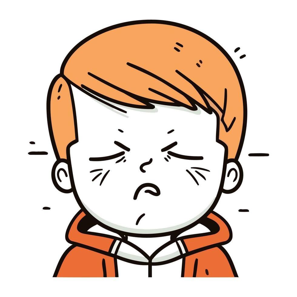 illustration de une garçon avec un en colère expression sur le sien affronter. vecteur