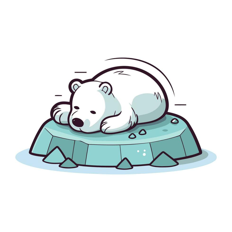 polaire ours en train de dormir sur un la glace banquise. vecteur dessin animé illustration.