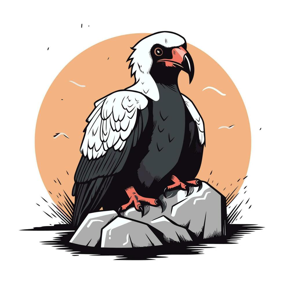 vautour séance sur une rock. vecteur illustration dans rétro style.