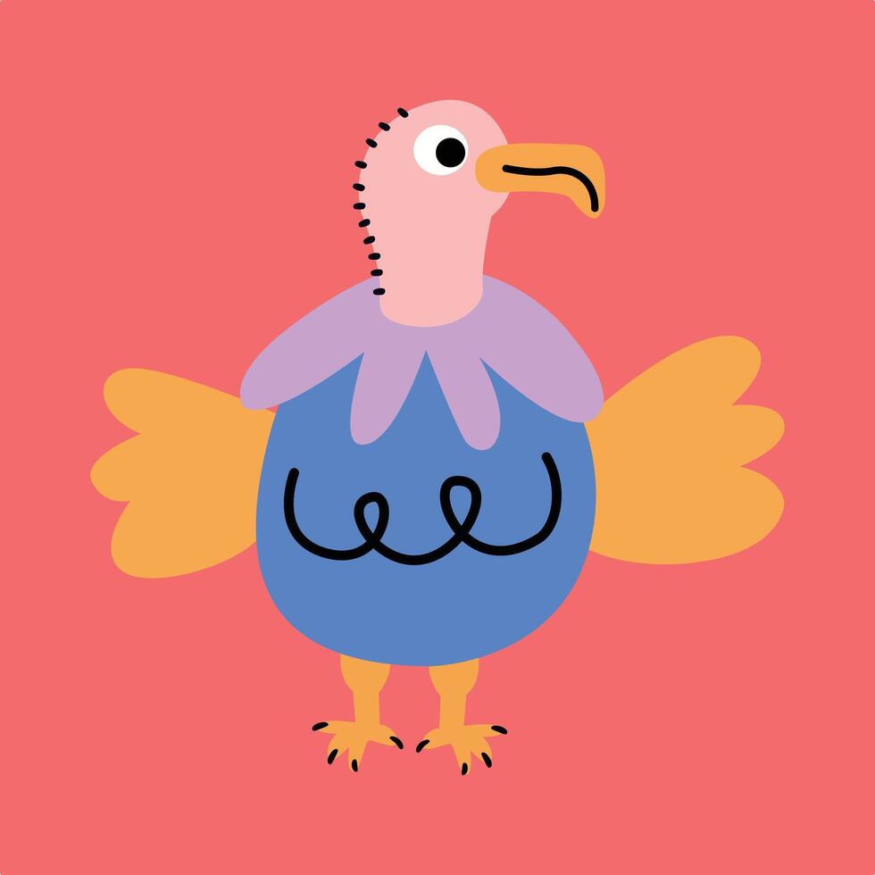 Créatif main tiré enfants dessin animé illustration de mignonne vautour vecteur