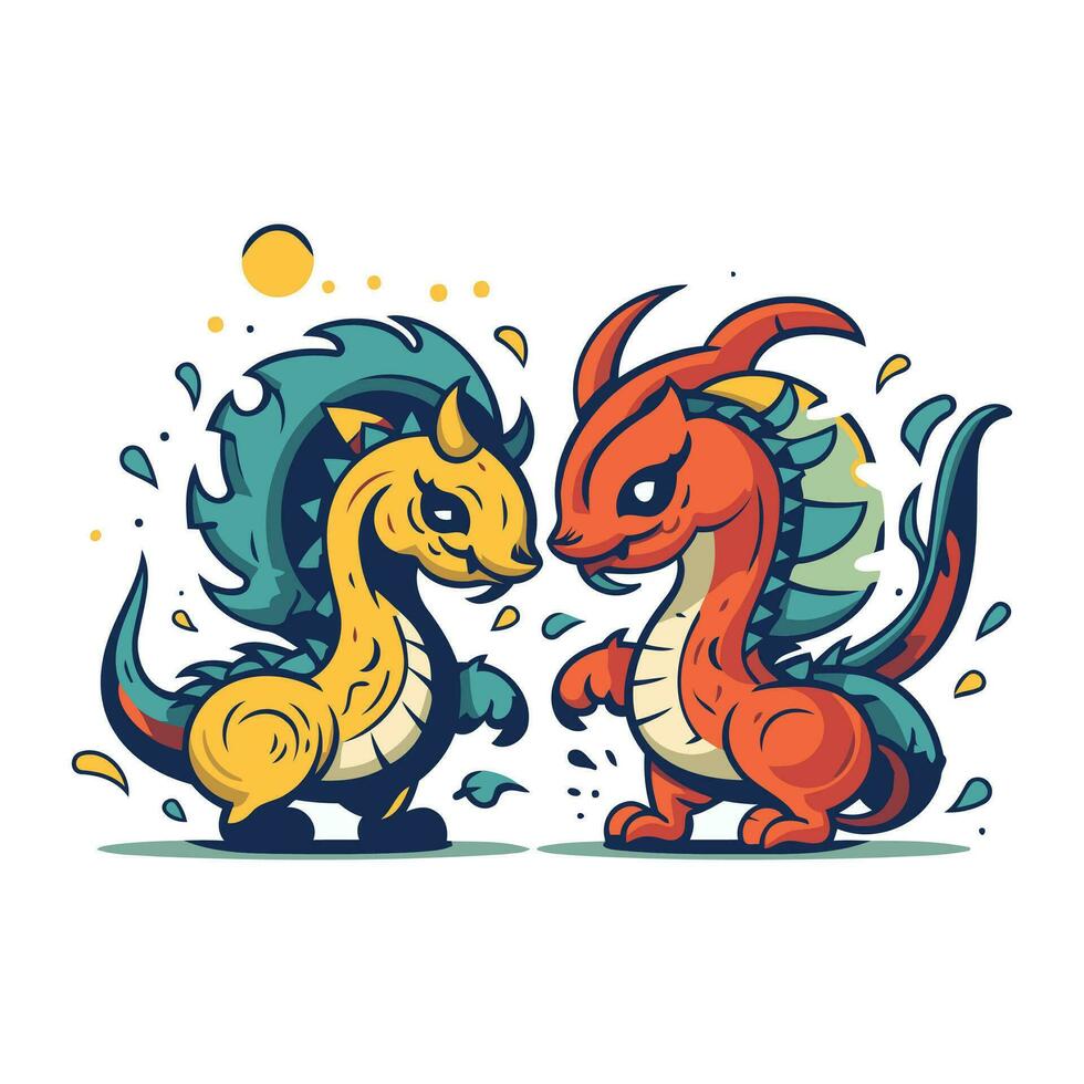 deux dessin animé dragons. vecteur illustration isolé sur blanc Contexte. marrant personnages.