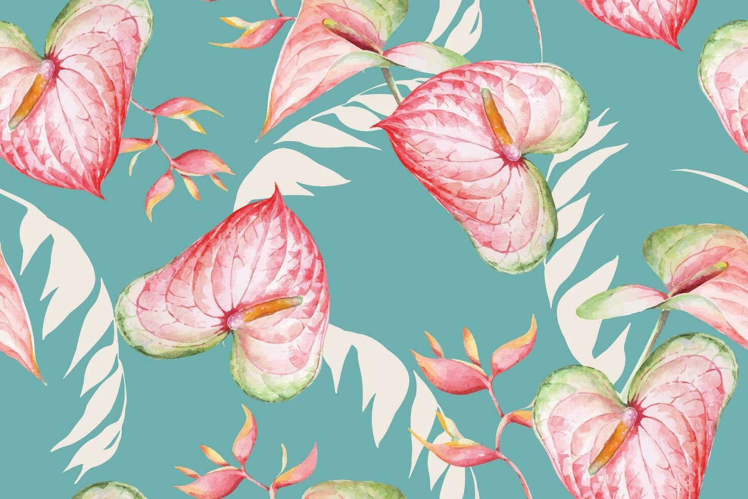 sans couture modèle de feuilles,anthurium, tropical plante peint dans aquarelle.pour en tissu et fond d'écran dessins de le forêt.naturelle avantage modèle Contexte. vecteur