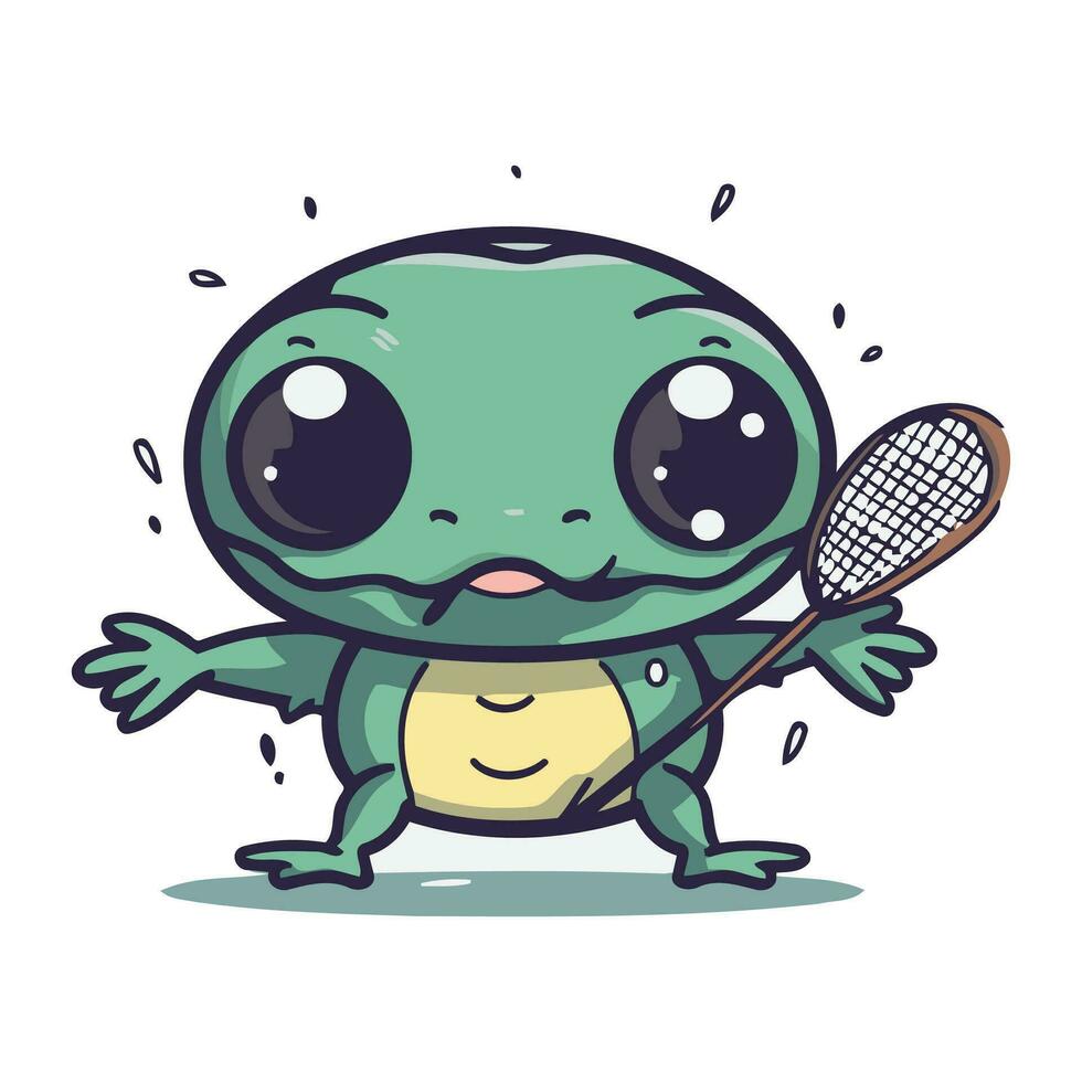 grenouille avec tennis raquette. vecteur illustration de une dessin animé grenouille.