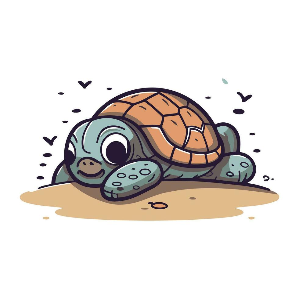 dessin animé tortue. vecteur illustration de une mignonne tortue sur le sable.