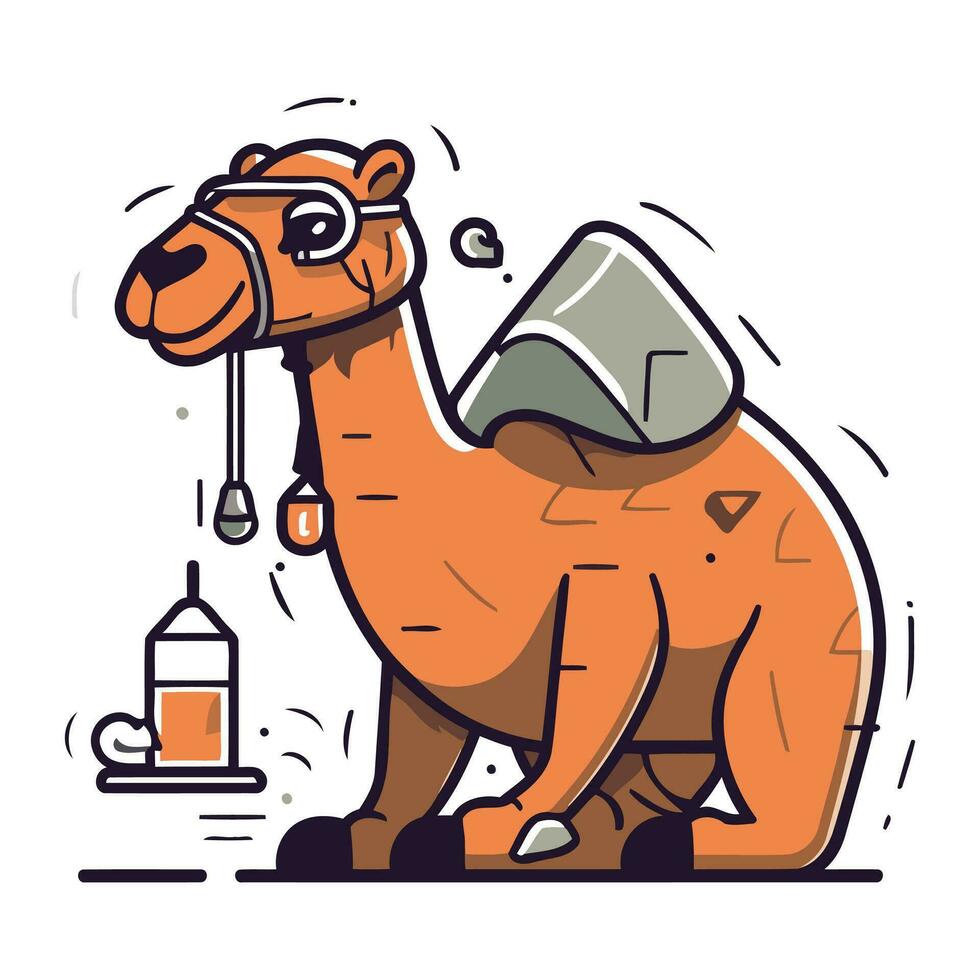 chameau avec une sac. vecteur illustration dans plat dessin animé style.