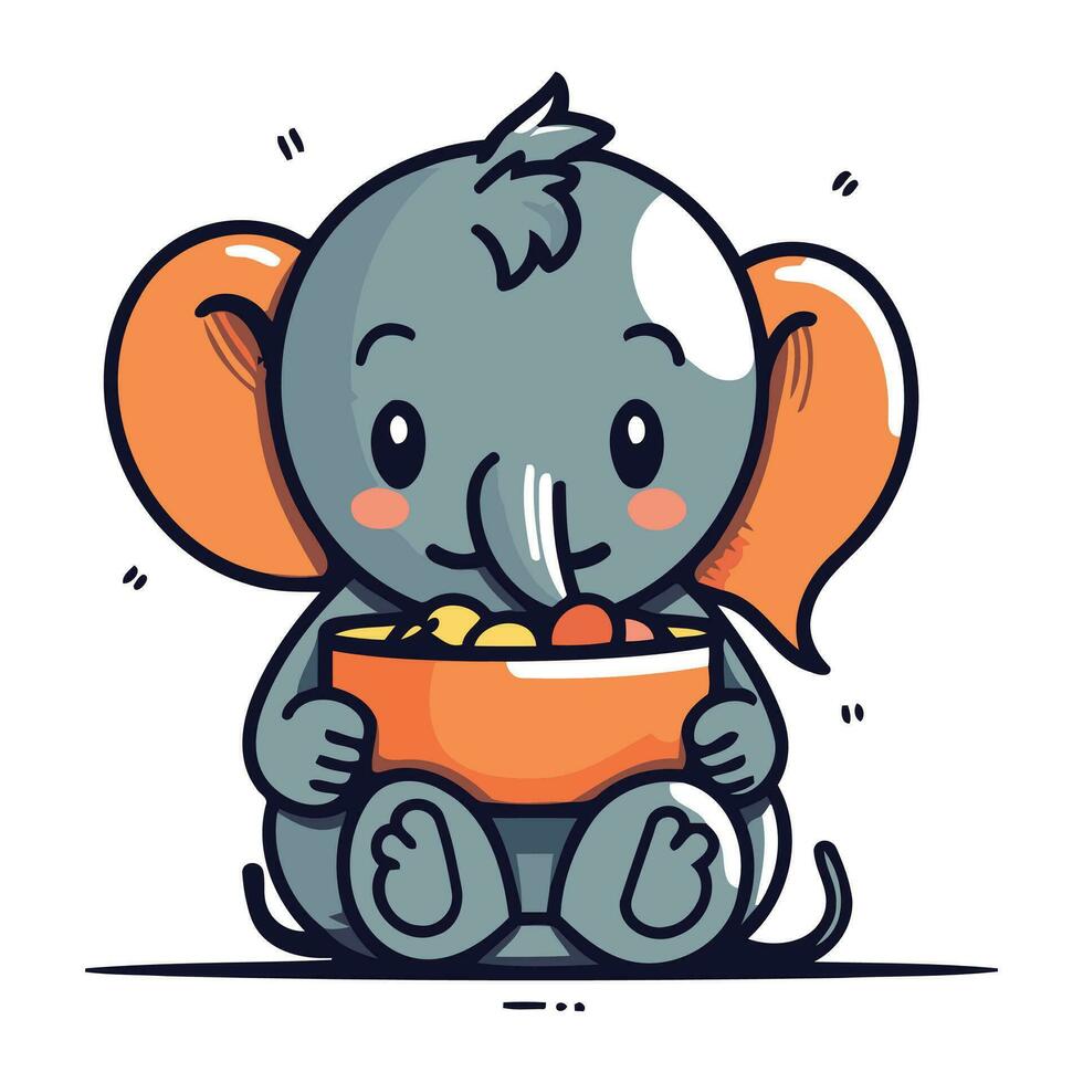 mignonne dessin animé l'éléphant avec bol de céréales. vecteur illustration.