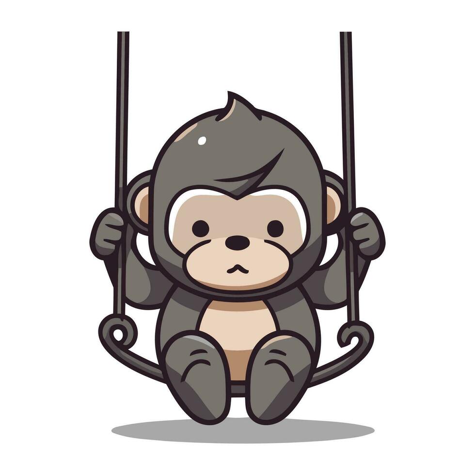 mignonne singe sur balançoire personnage dessin animé vecteur illustration. marrant singe.