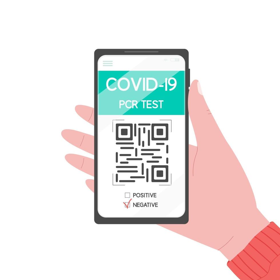 main tenant un smartphone avec test pcr covid-19 vecteur