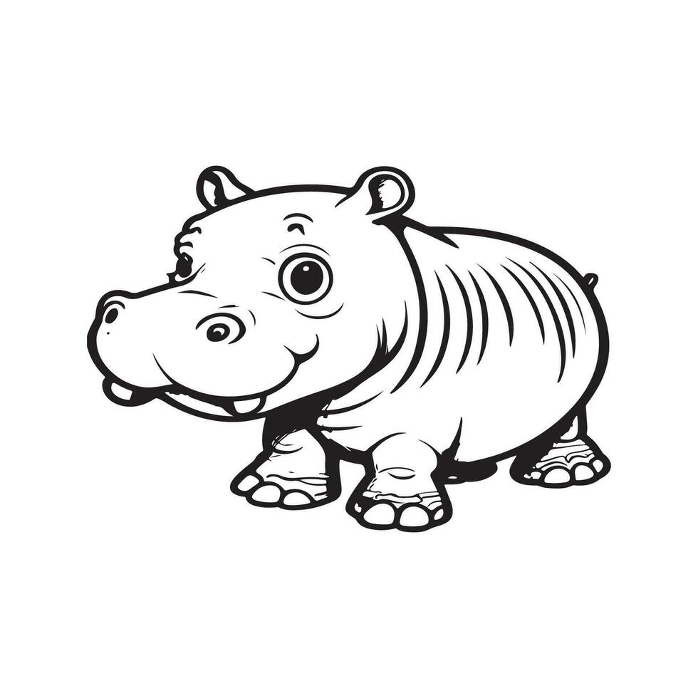 vecteur illustration de une hippopotame permanent sur blanc Contexte. grand et blanc et noir animal