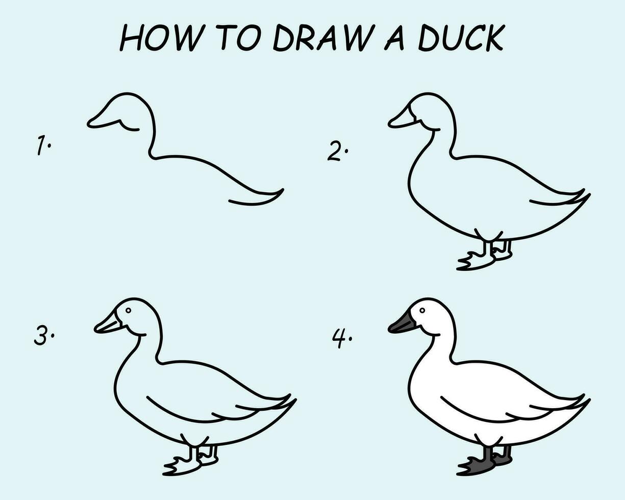 étape par étape à dessiner une canard. dessin Didacticiel une canard. dessin leçon pour les enfants. vecteur illustration