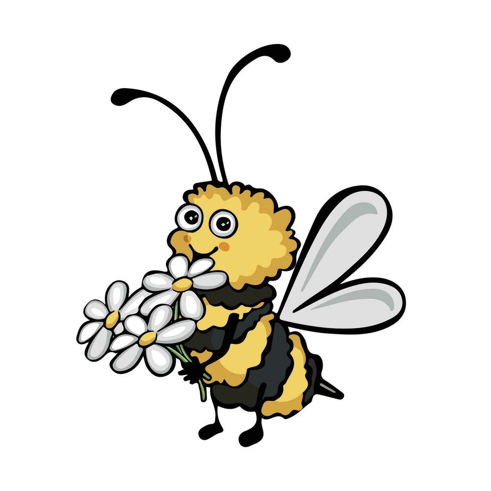abeille avec une bouquet de marguerites, vecteur illustration