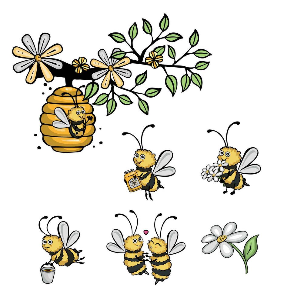 ensemble de abeille personnages, vecteur illustration