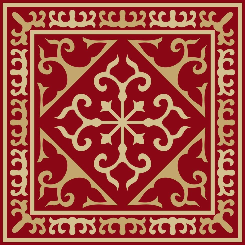 vecteur rouge avec or carré kazakh nationale ornement. ethnique modèle de le les peuples de le génial steppe, les mongols, kirghize, kalmouks, bouriates