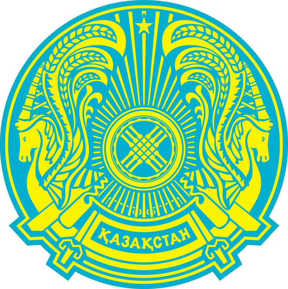 vecteur coloré bleu manteau de bras de le république de kazakhstan. Jaune Etat symbole.