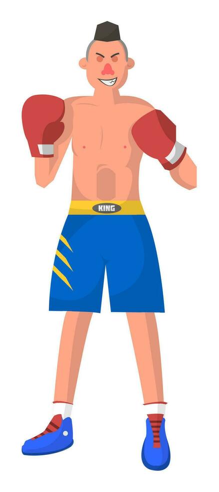 boxeur dans tenue de sport, short et protecteur gants vecteur