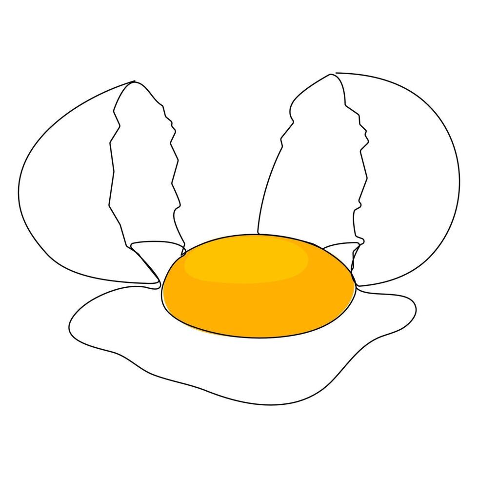 ligne continue. oeufs au plat. petit-déjeuner, jaunes d'œufs et blancs. vecteur