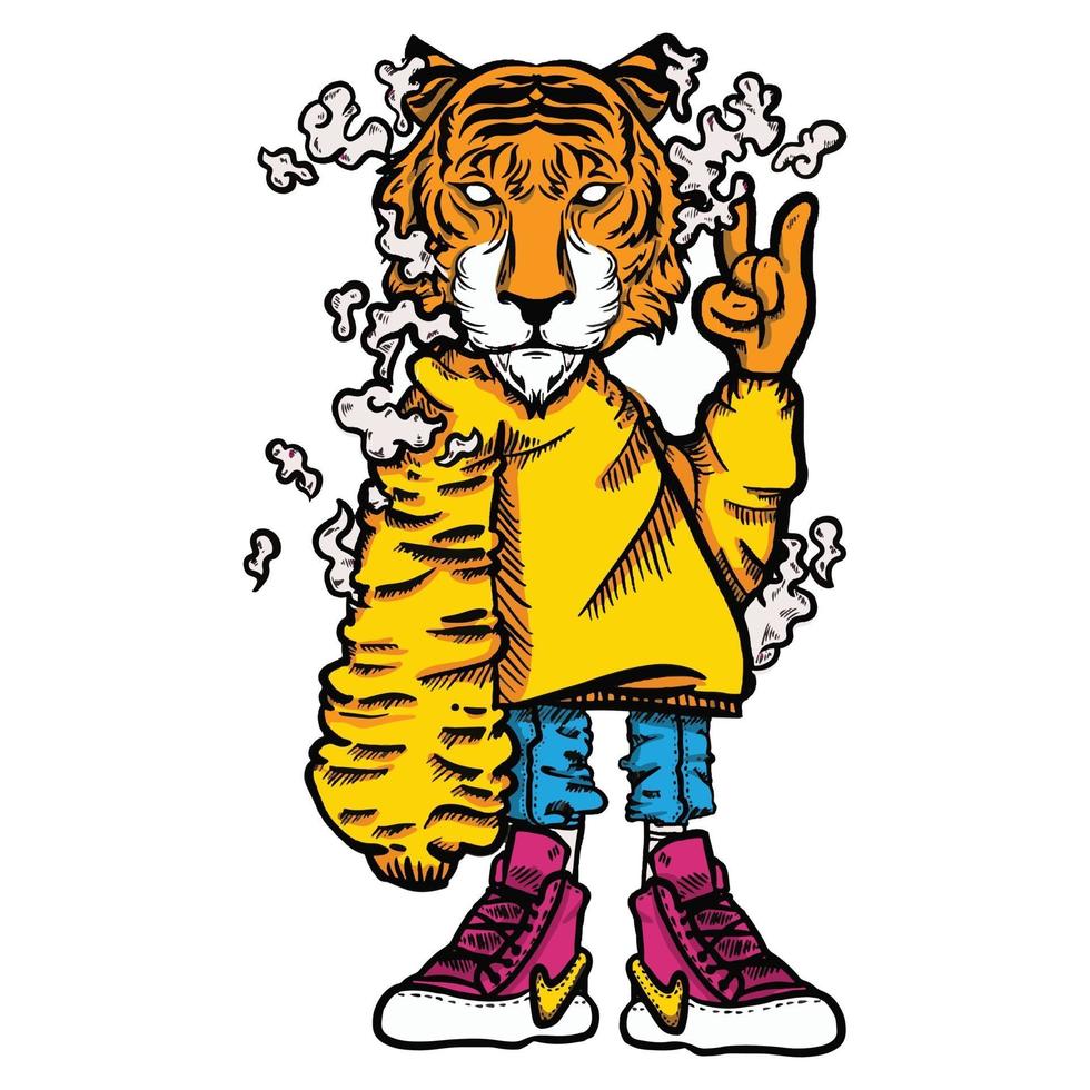 illustration de vecteur de dessin animé de tigre avec des vêtements de rue