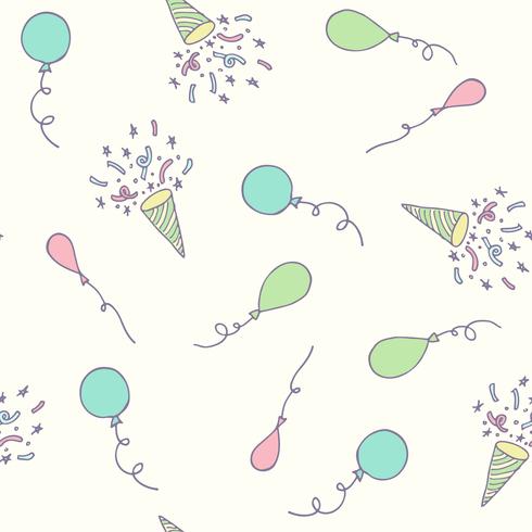 Modèle sans couture de fête d&#39;anniversaire avec des ballons et des confettis. Fond de décorations de célébration dessinés à la main vecteur