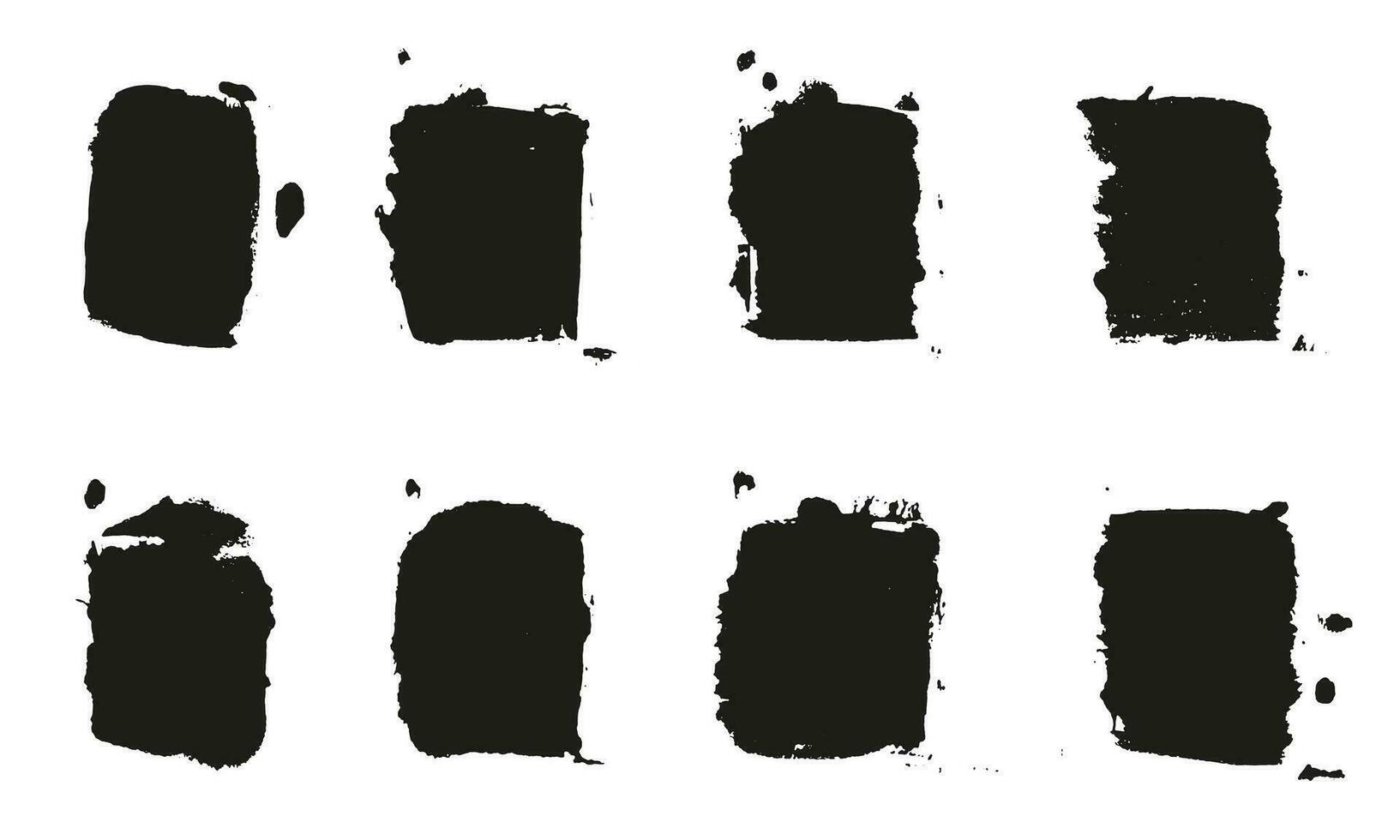 brosse encre dans carré forme collection. rectangle pinceau rugueux texture. noir grunge modèle Contexte. coup de pinceau avec abstrait frontière. abstrait graphique élément. isolé vecteur illustration.