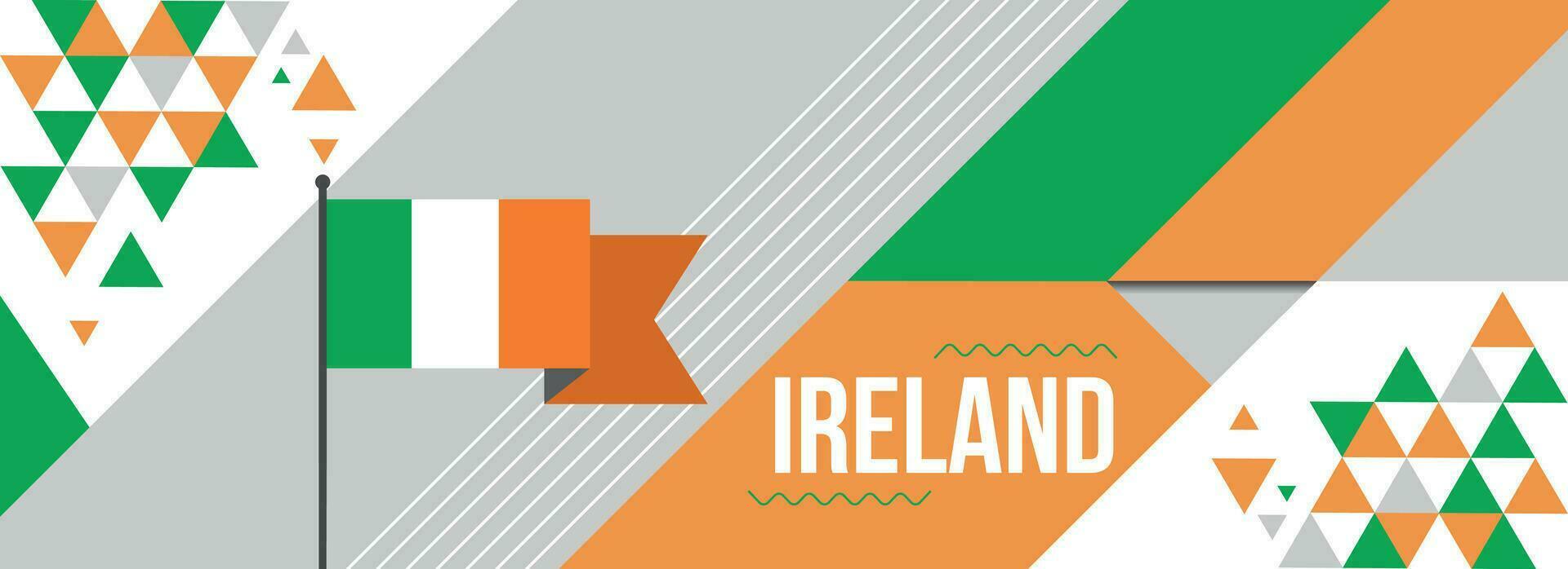 Irlande nationale ou indépendance journée bannière conception pour pays fête. drapeau de Irlande avec moderne rétro conception et abstrait géométrique Icônes. vecteur illustration.