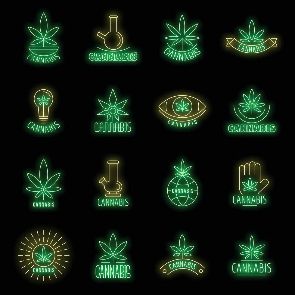 cannabis logo set vecteur néon