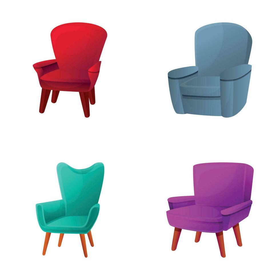 facile chaise Icônes ensemble dessin animé vecteur. divers doux coloré fauteuil vecteur