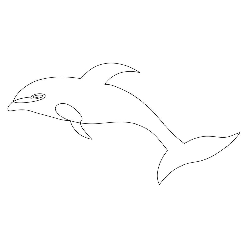 continu un ligne de mignonne dauphin mer poisson contour vecteur art dessin et illustration