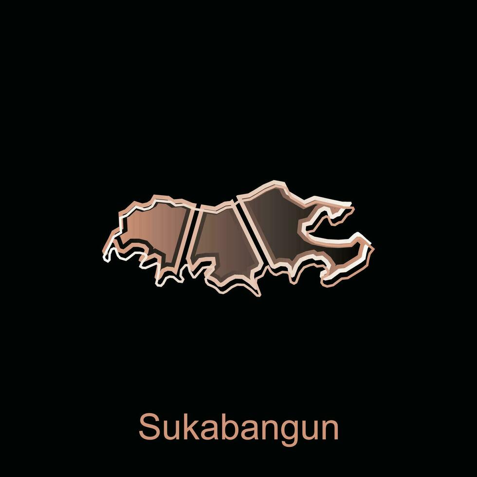 carte ville de sukabangun logo conception, Province de Nord Sumatra, monde carte international vecteur modèle avec contour graphique esquisser style