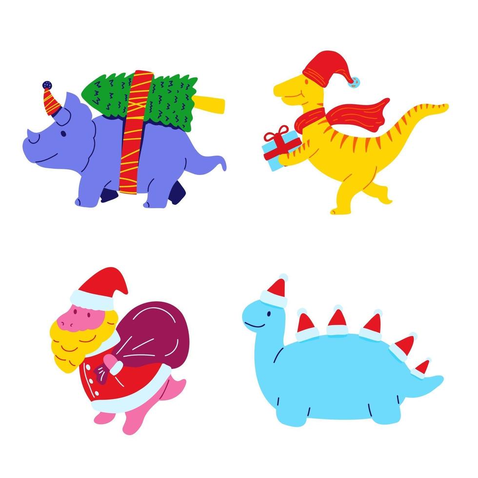 ensemble de design plat de dinosaure de noël. vecteur d'illustration.