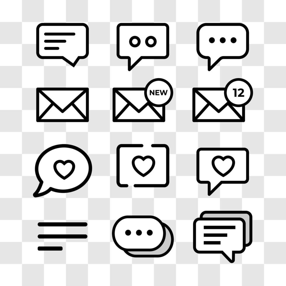 un ensemble d'icônes de message, style de ligne simple et mignon - pixels parfaits vecteur