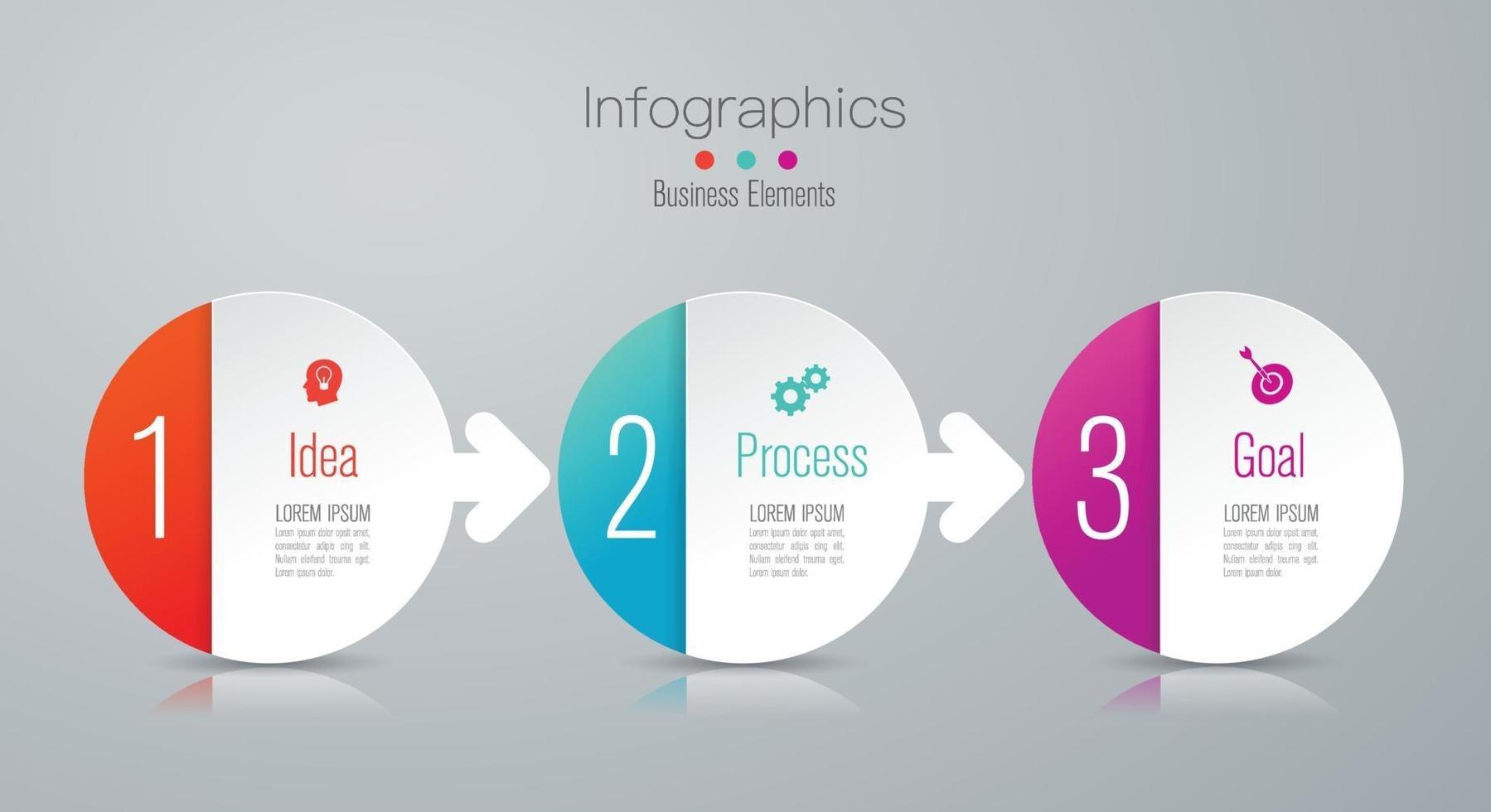 infographies et icônes d'art en papier avec 3 étapes vecteur