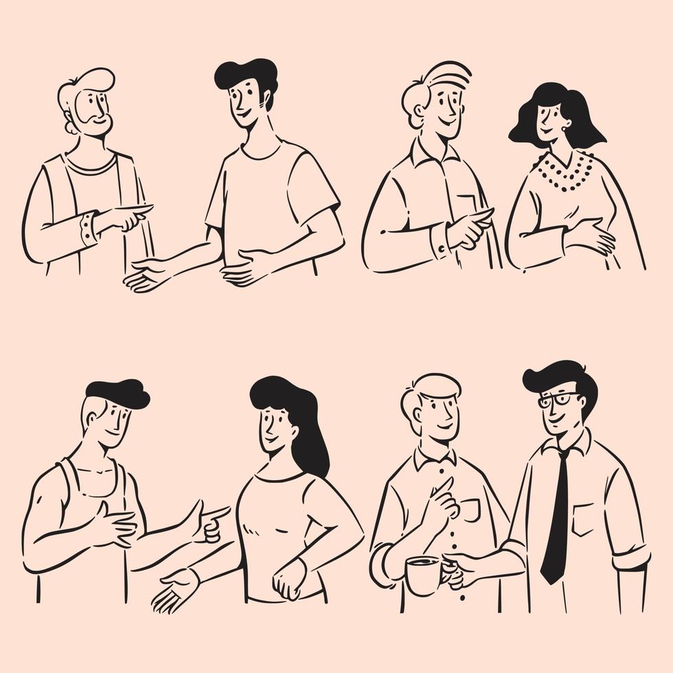 groupe de personnes griffonne dans l'illustration de la conversation vecteur