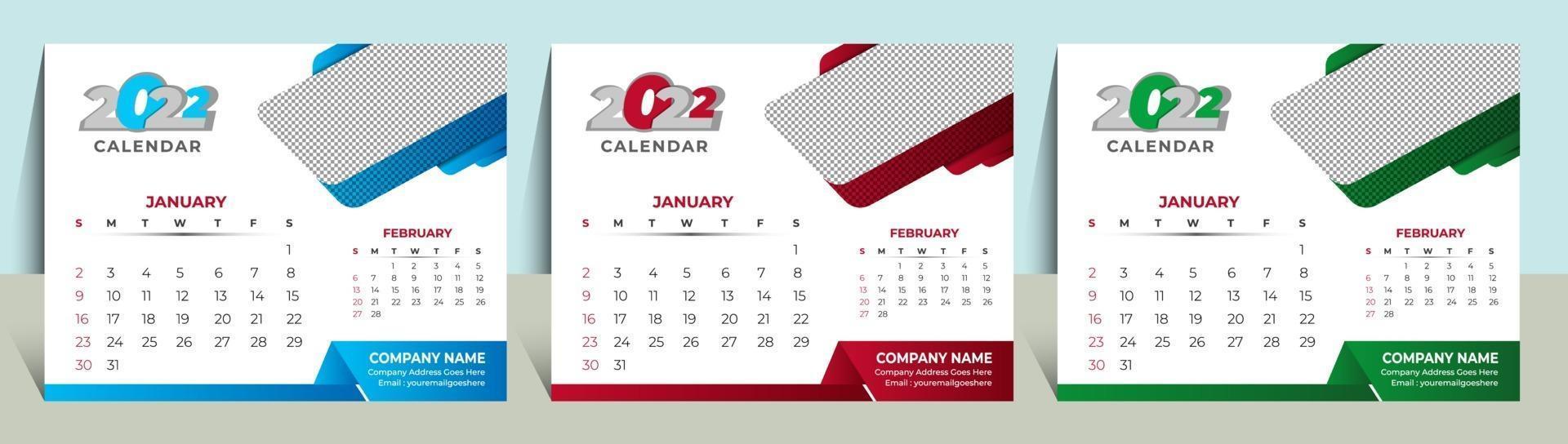 Modèle de calendrier 2022 Calendrier mural Conception de calendrier de bureau vectoriel 2022