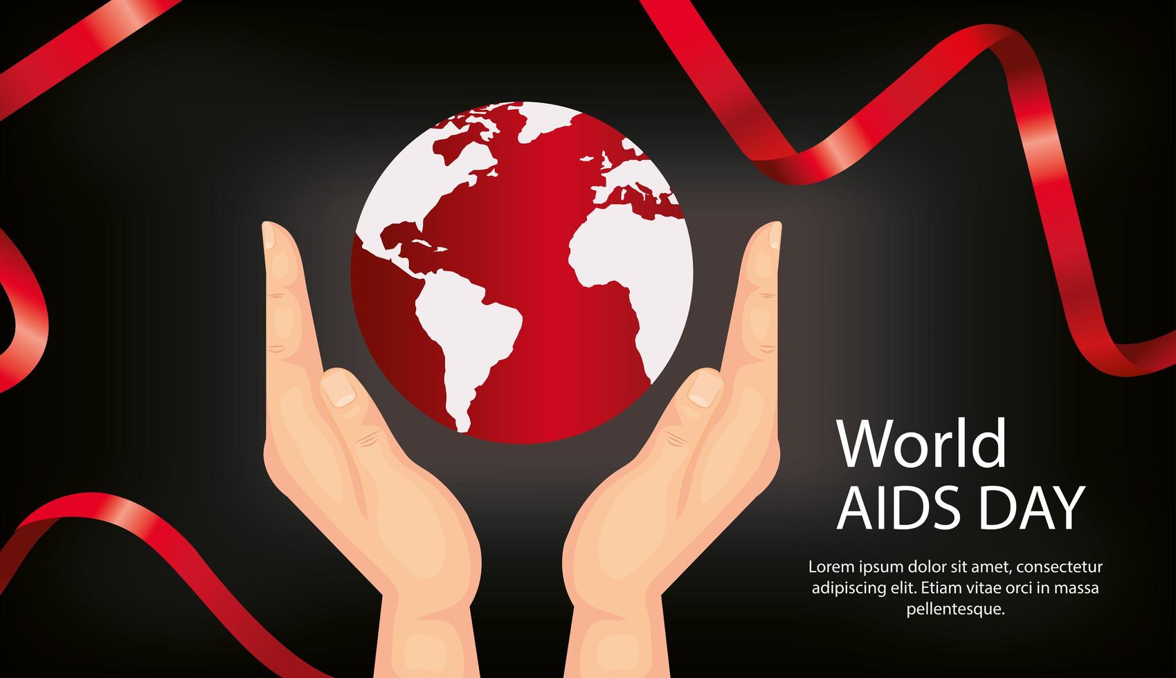 affiche de la journée mondiale du sida avec les mains et la planète terre vecteur