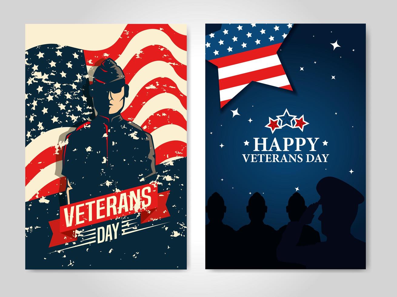 ensemble d'affiches de la journée des anciens combattants avec décoration vecteur