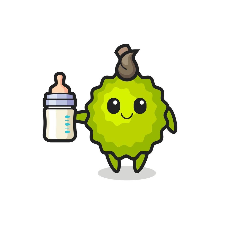 personnage de dessin animé de bébé durian avec une bouteille de lait vecteur