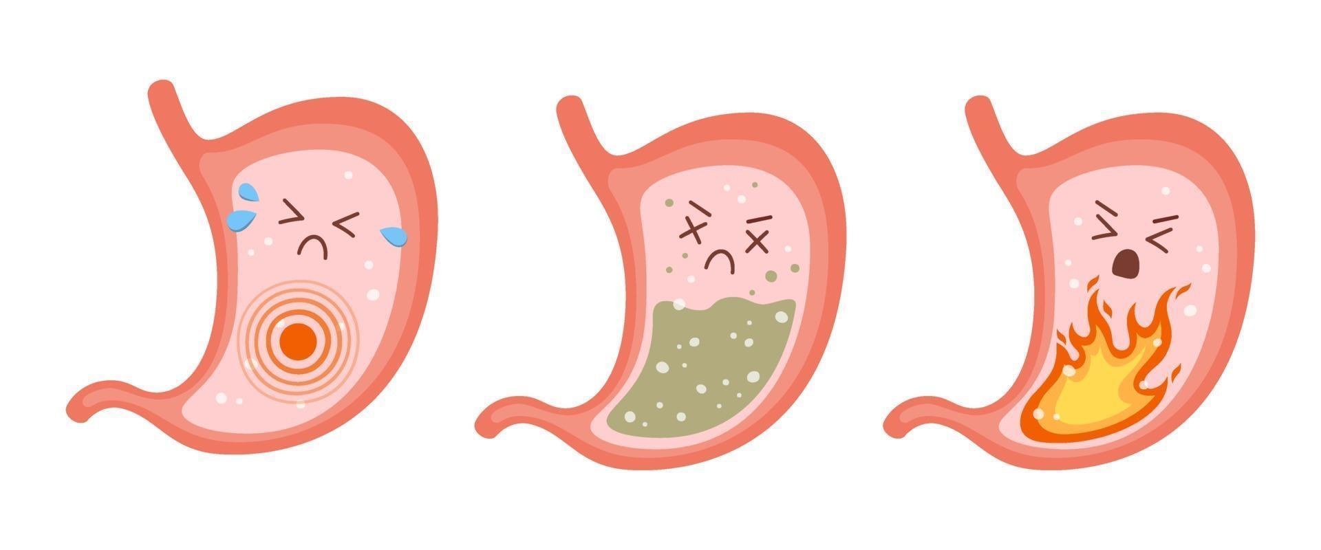 personnages d'estomac malade. maux d'estomac, gastrite, indigestion vecteur