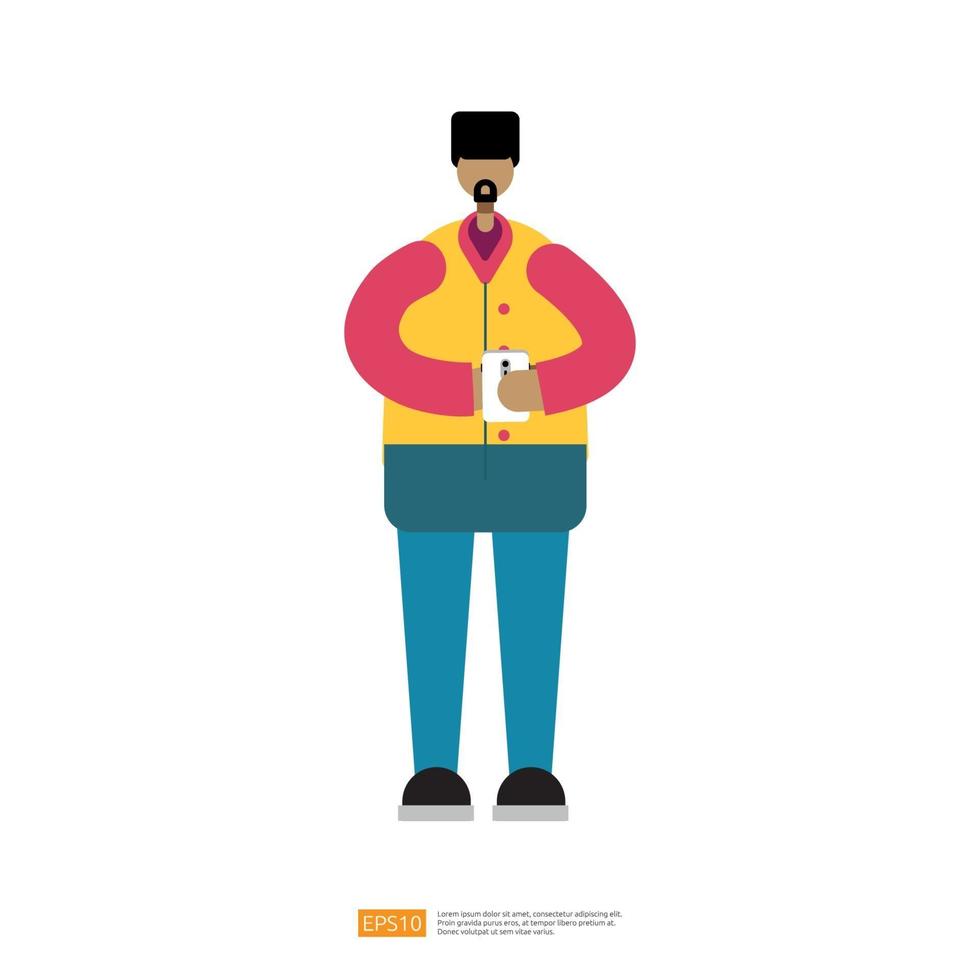 personnage homme tenant illustration vectorielle de téléphone portable vecteur